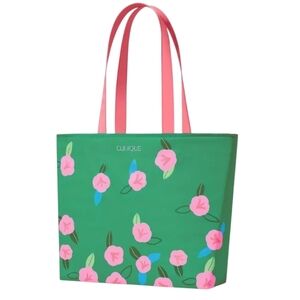 Clinique Green And Pink Floral Design Tote